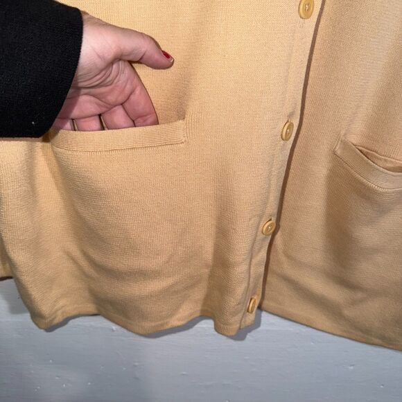 Vintage Lands’ End Tan Cotton Cardigan Button Front Pockets Women’s XL - Picture 3 of 11